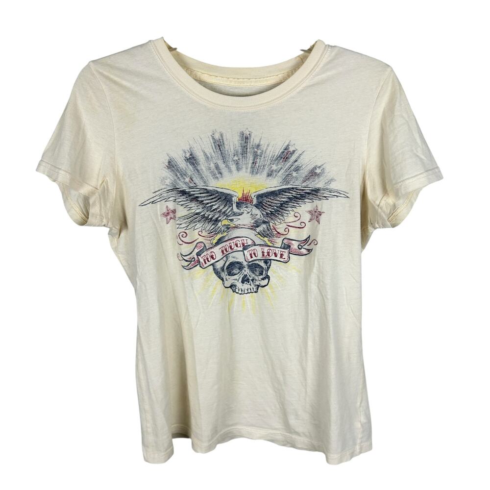 Lucky Brand Y2K Cream Crew Neck Short Sleeve Biker Americana Graphic T Shirt S
